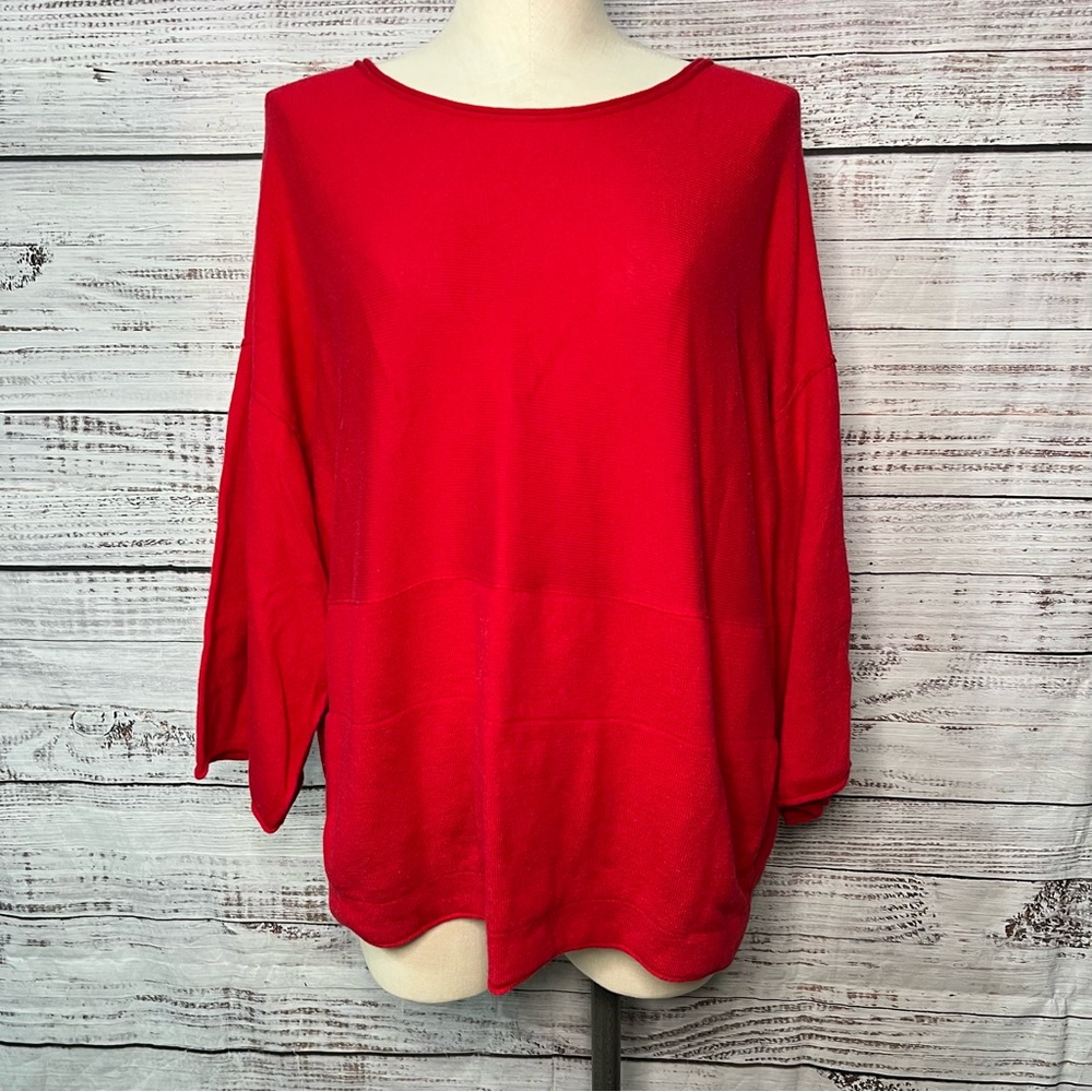 Pure Jill Kimono Red Small Cotton Cashmere Blend Half Sleeve